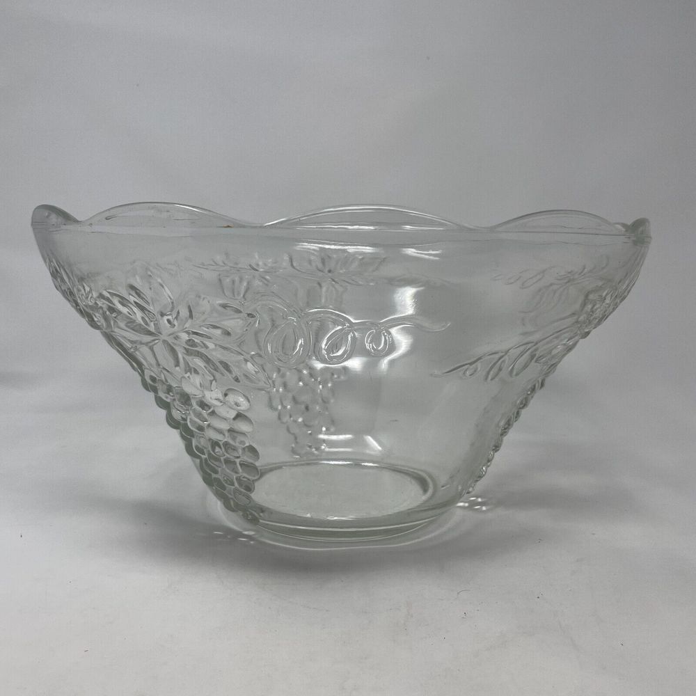 Anchor Hocking Vintage Large Clear Glass Punch Bowl Only‎ Grape & Vine Design